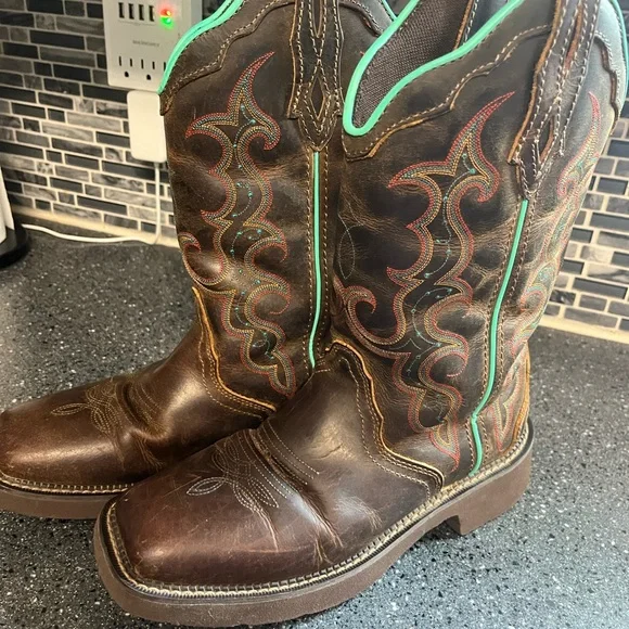 Justin Cowboy Cowgirl  Boots Women Girls Size 9, Brown leather - Picture 3 of 14